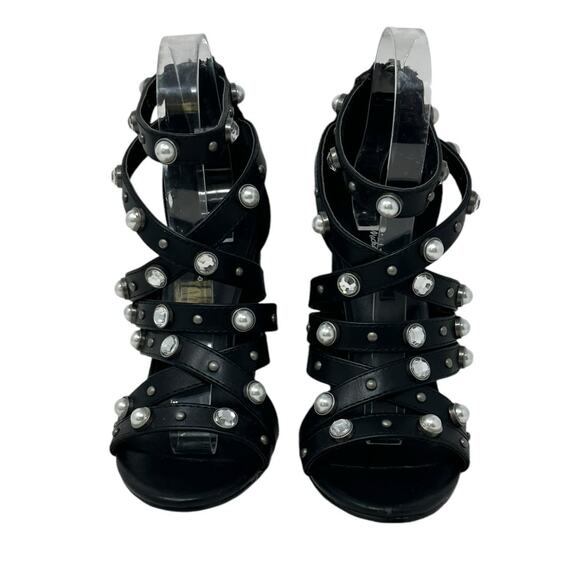 Michael Antonio black embellished studded strappy heel sandals size 6.5 - Picture 8 of 12